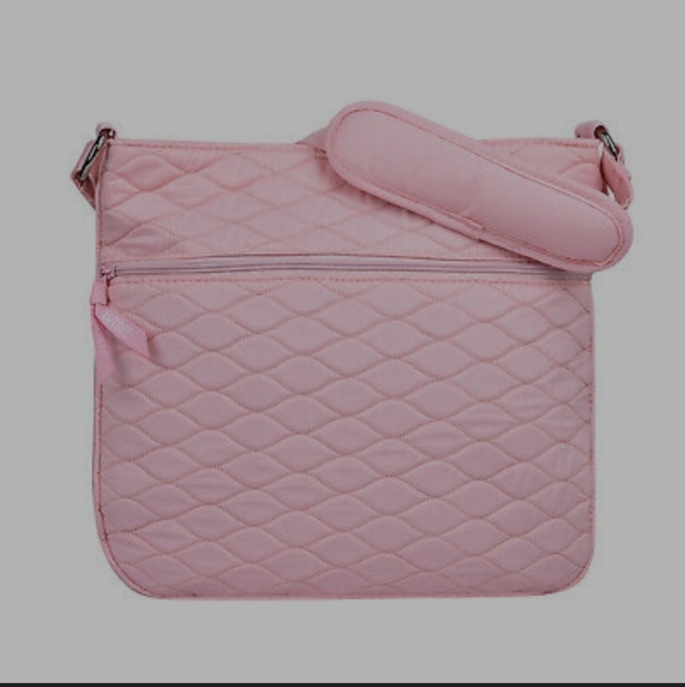 Crossbody pink quilted bag with silver hardware